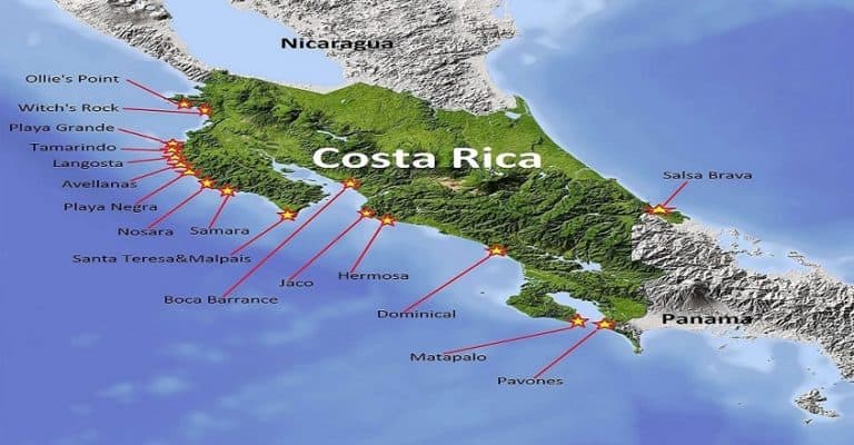 Costa Rica Surf Spots Map