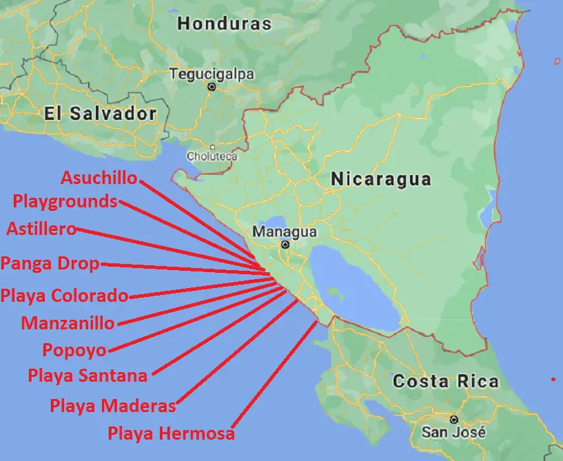 Nicaragua Surf Spots Map