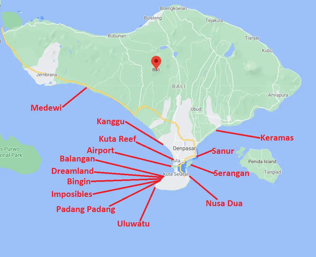 Bali Surf Spots Map