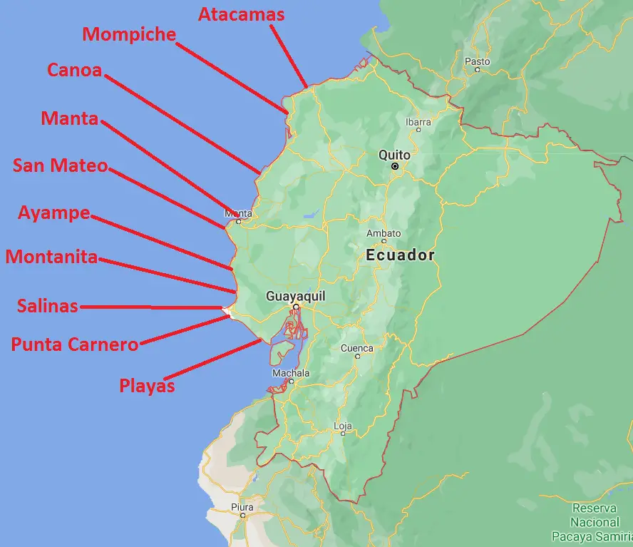 Ecuador Surf Spots Map