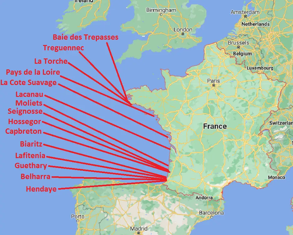 France Surf Spots Map