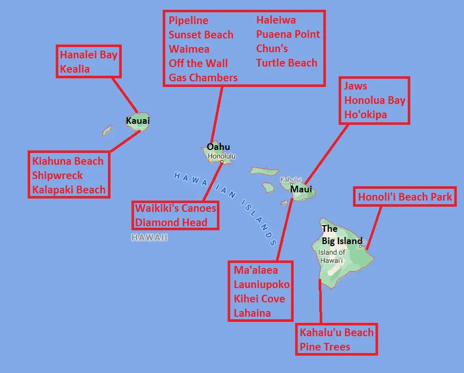 Hawaii Surf Spots Map