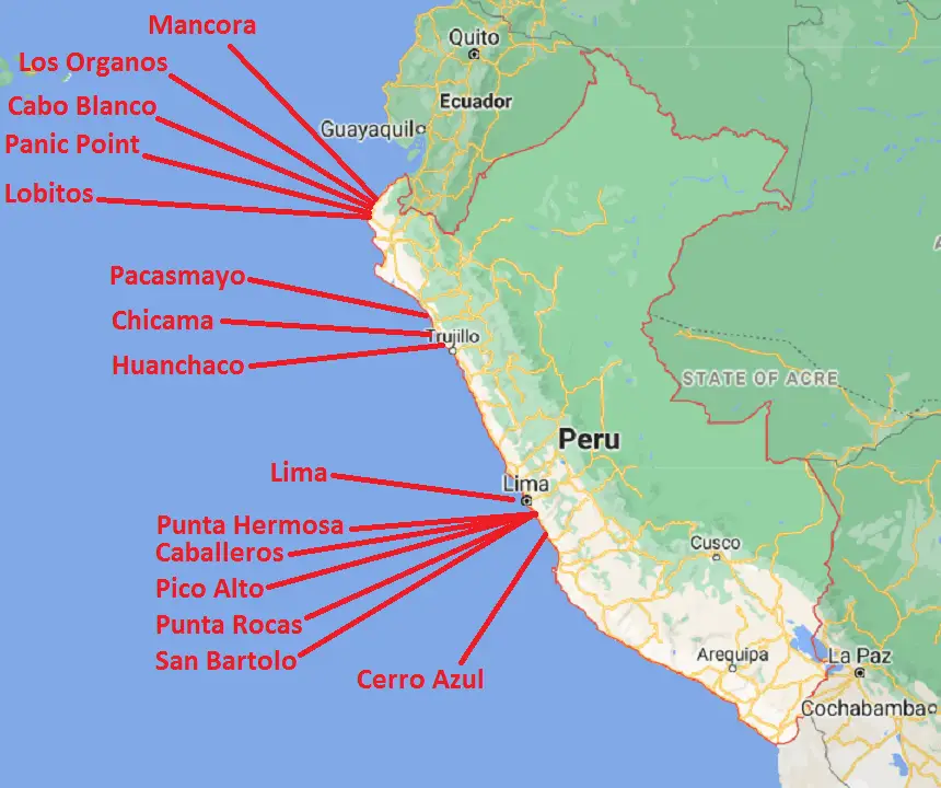Peru Surf Spots Map