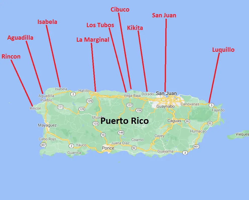 Puerto Rico Surf Spots Map