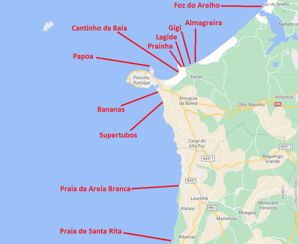 Peniche Surf Spots Map