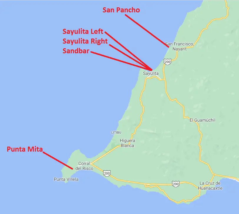 Sayulita Surf Spots Map
