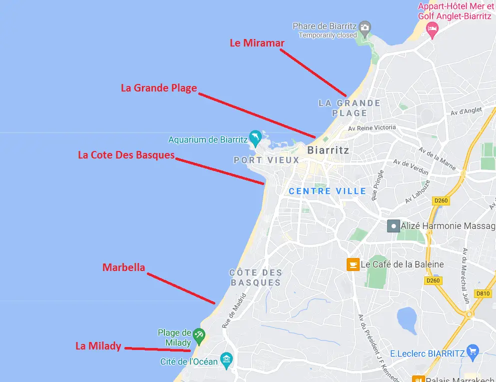 Biarritz Surf Spots Map