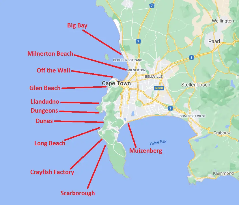 Cape Town Surf Spots Map