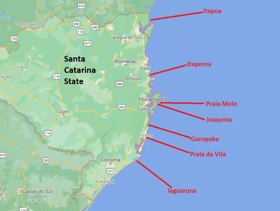Santa Catarina Surf Spots Map