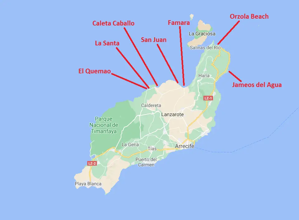 Lanzarote Surf Spots Map