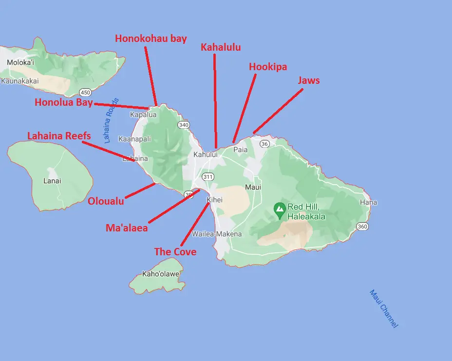 Maui Surf Spots Map