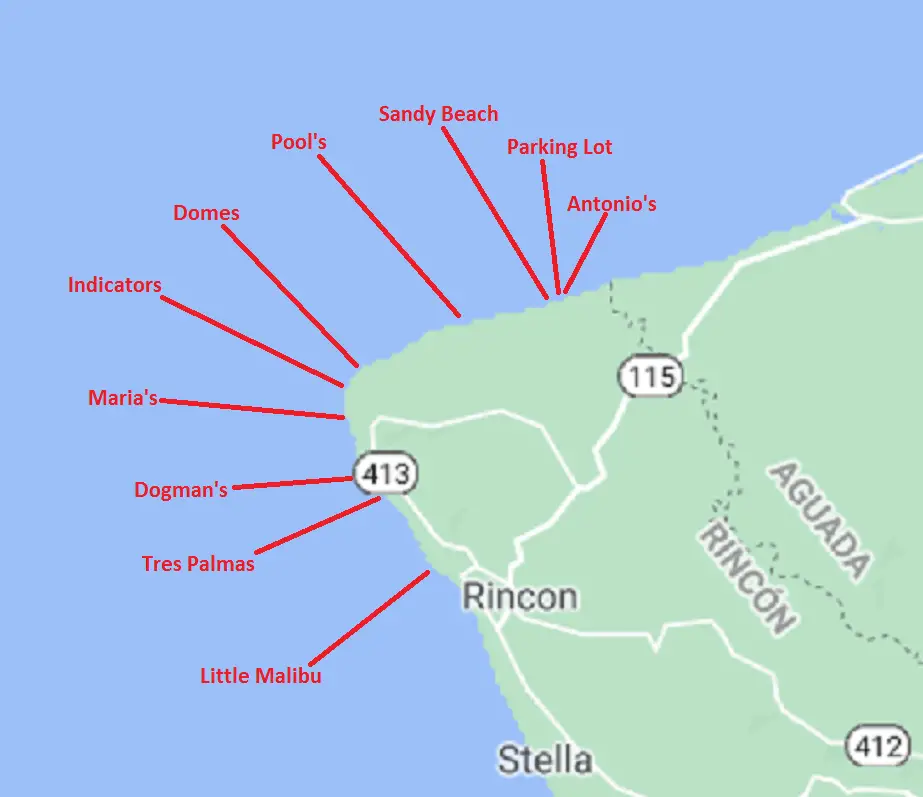 Rincon Surf Spots Map