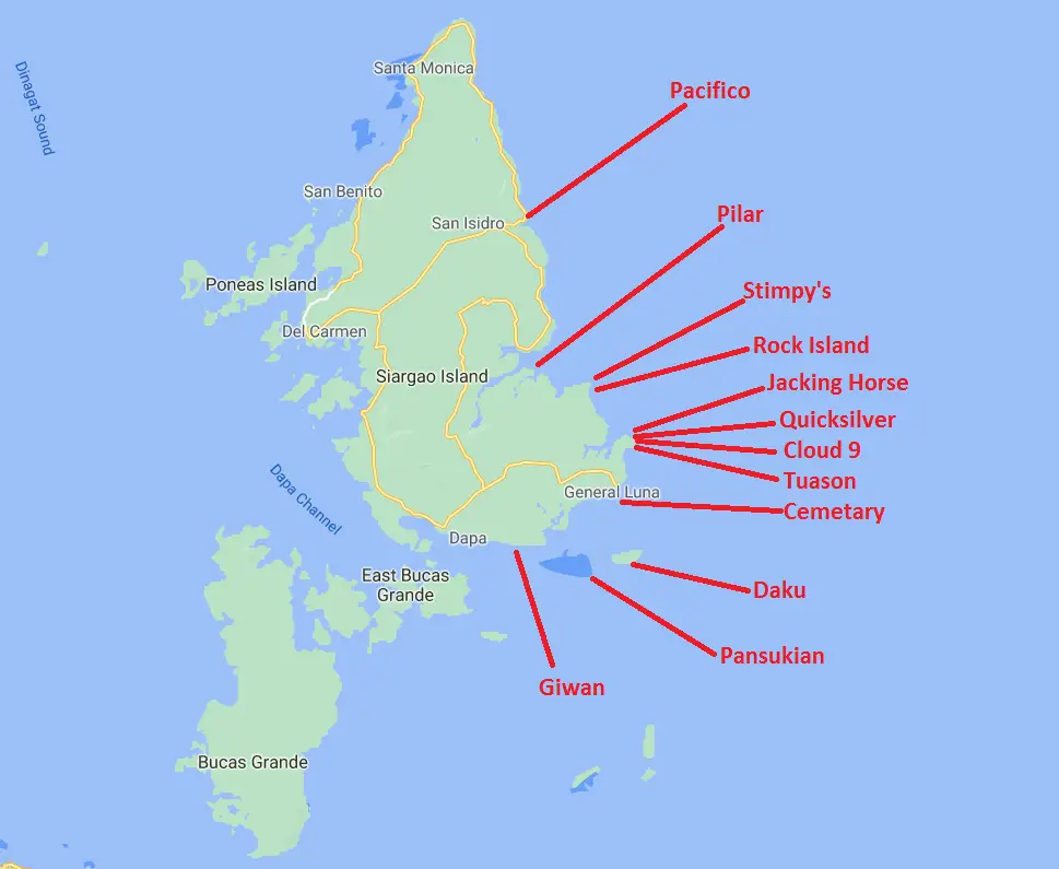 Siargao Surf Spots Map