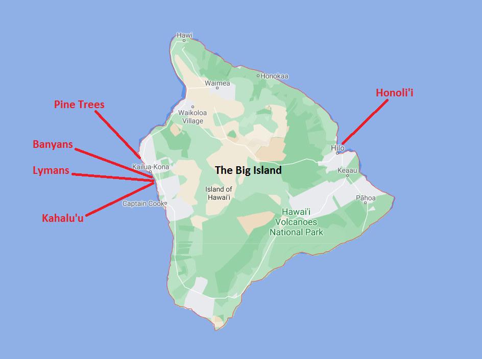 The Big Island Surf Spots Map