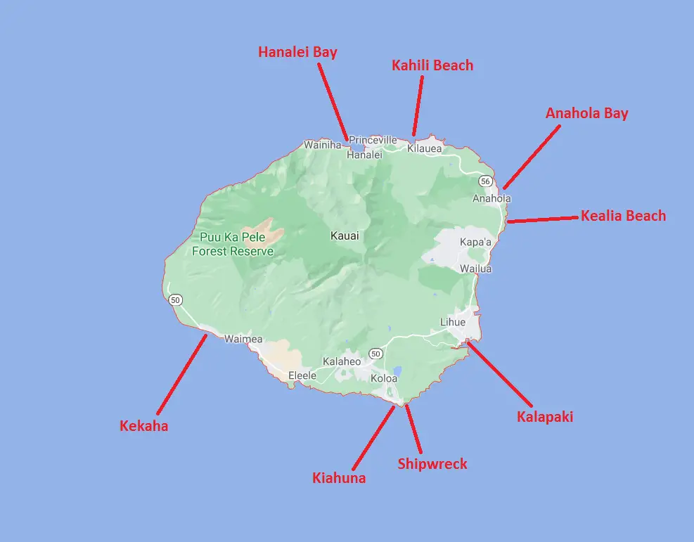 Kauai Surf Spots Map