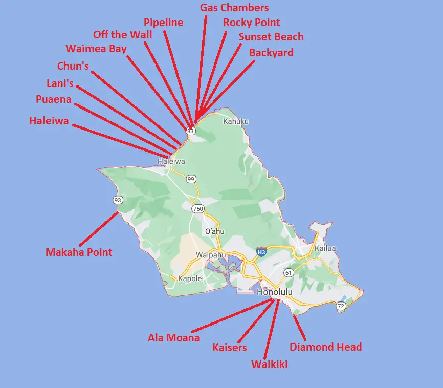 Oahu Surf Spots Map