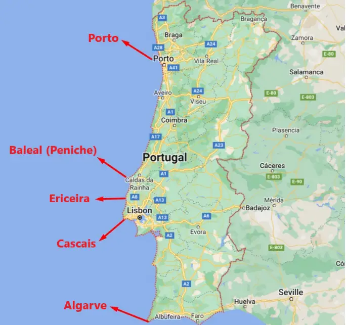 Portugal Beginner Surf Spots Map