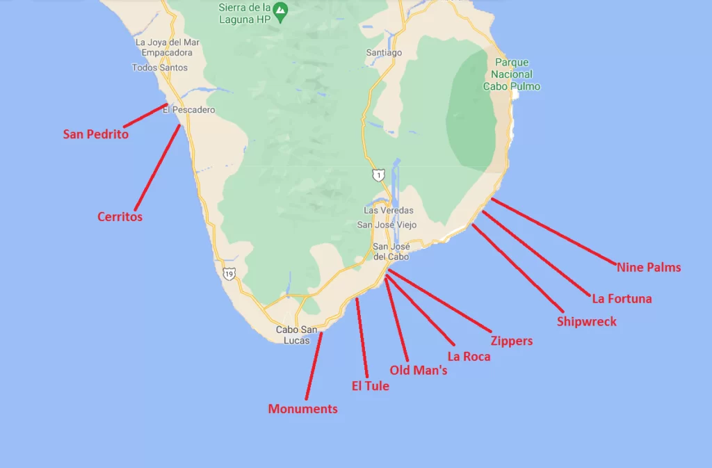 Cabo San Lucas Surf Spots Map