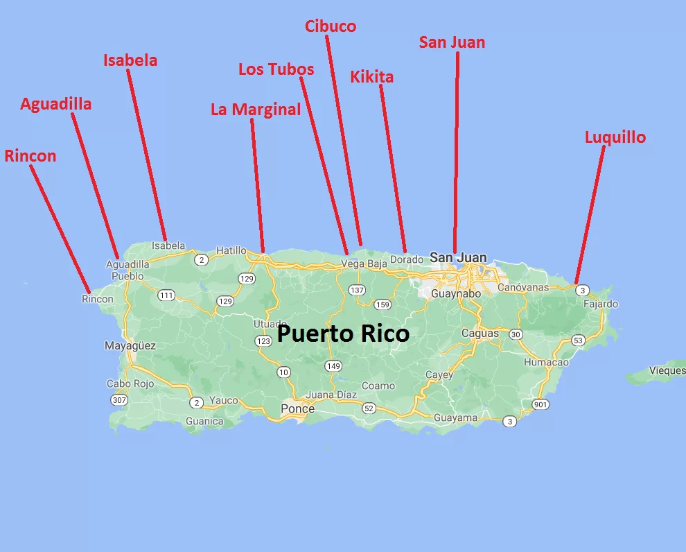 Puerto Rico Surf Spots Map