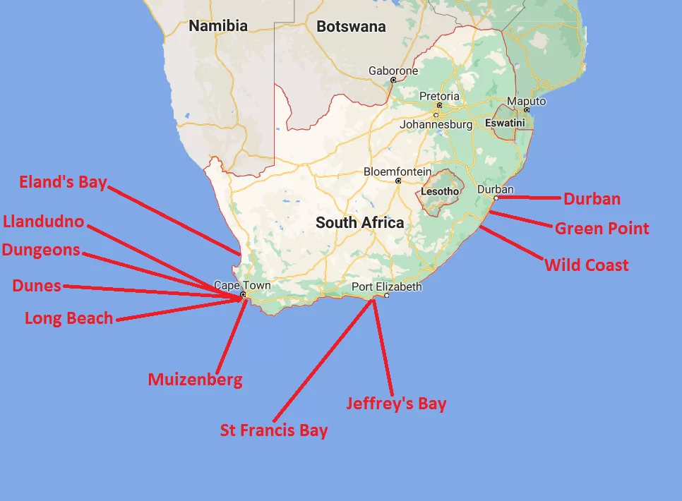 South Africa Surf Spots Map