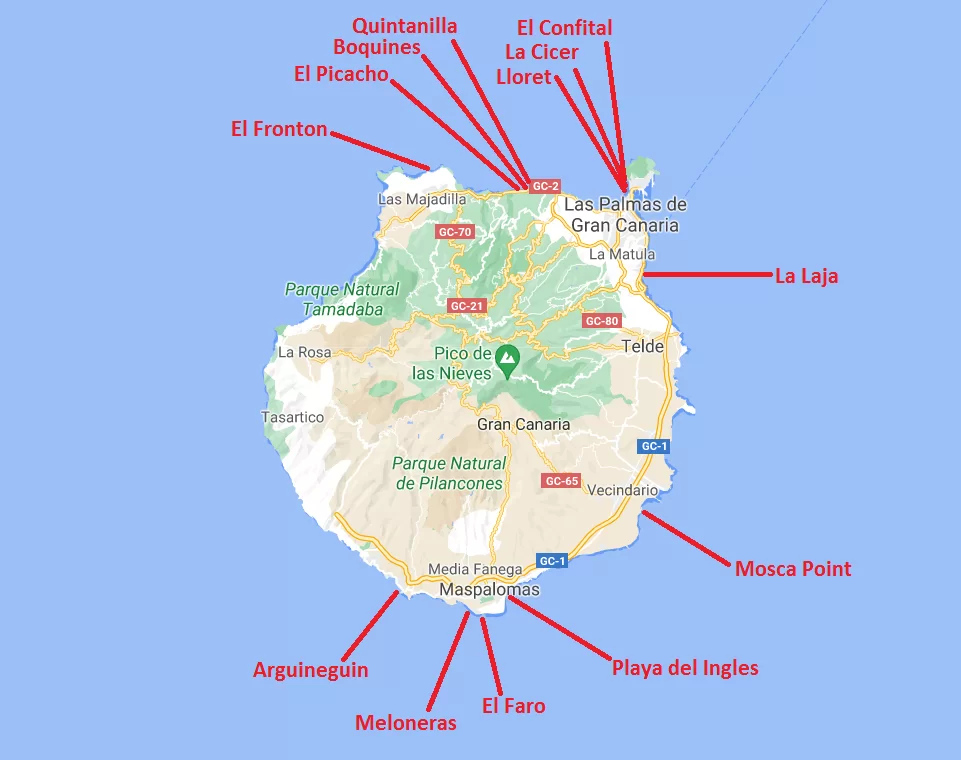 Gran Canaria Surf Spots Map