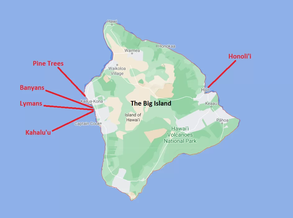 The Big Island Surf Spots Map