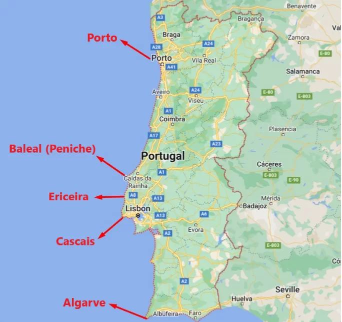 Portugal Beginner Surf Spots Map